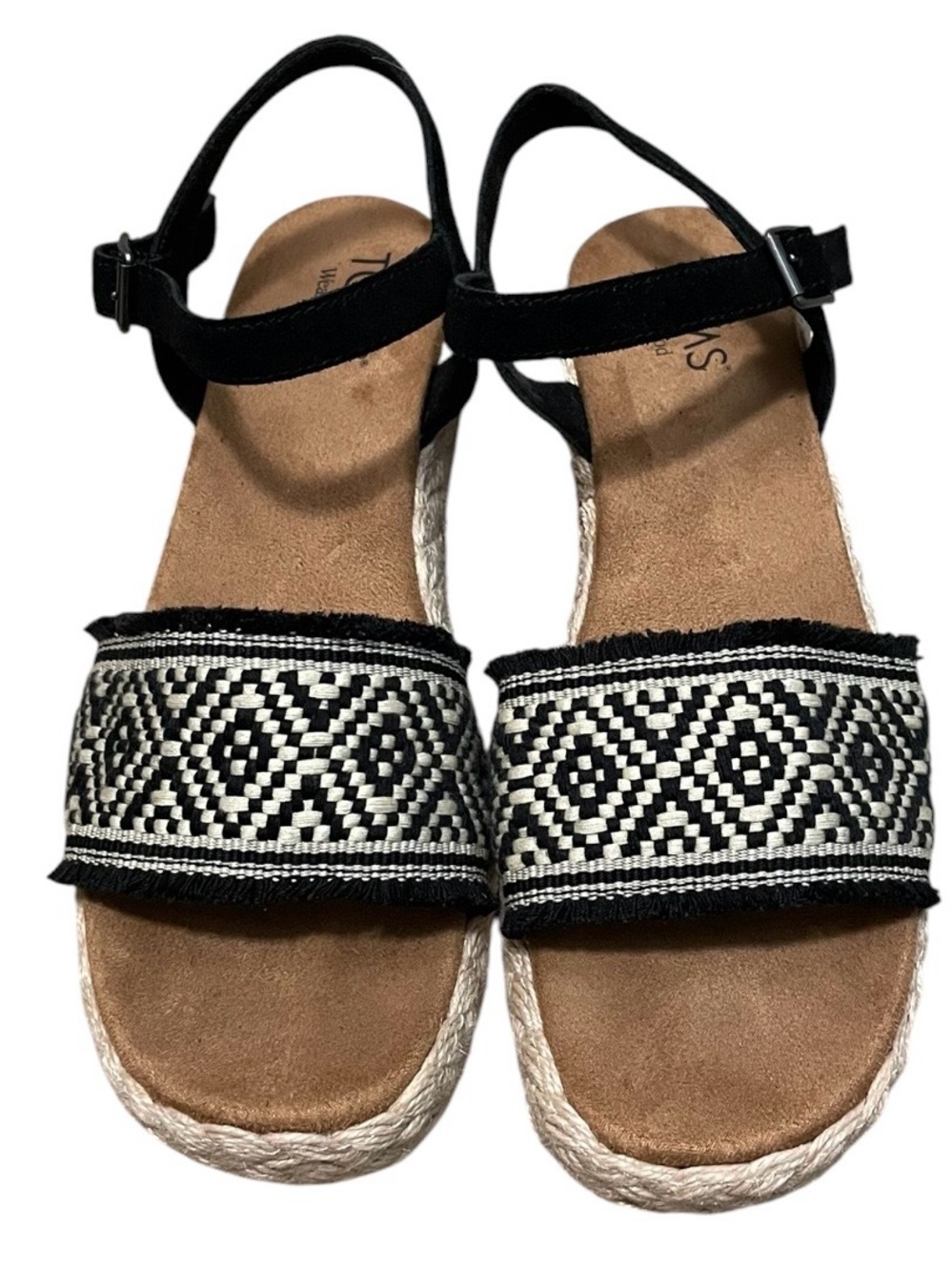 Toms Abby flatform espadrille sandal in black diamond global woven